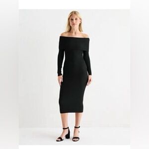 Womens Juniors off shoulders Long Sleeve Midi Bodycon Sweater Dress size s